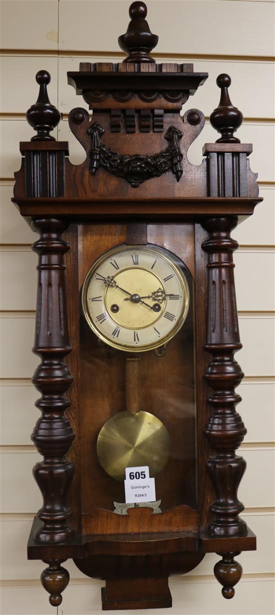 A late 19th century walnut Vienna wall clock, 85cm